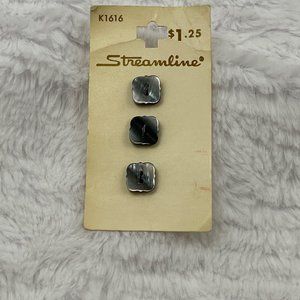 Streamline 1/2" Grey Square Vintage Buttons, K1616 - Set of 3 Buttons